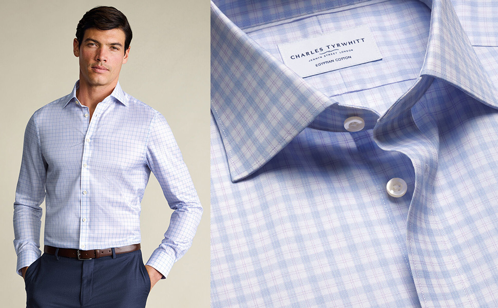 Сharles Tyrwhitt Luxury Check Shirt Lilac and Blue