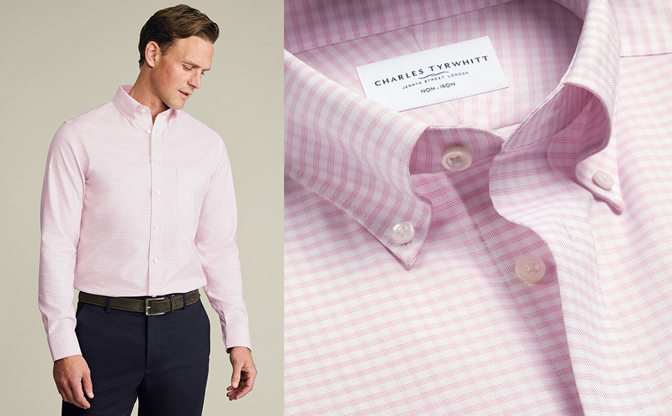 Сharles Tyrwhitt рубашка Non-Iron Stretch Oxford Check Shirt Pink