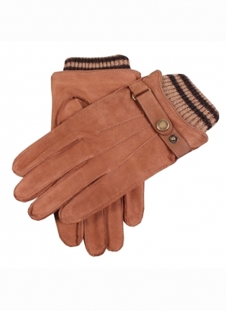 Dents Leather Glove With Knitted Acrylic Trim Tobacco