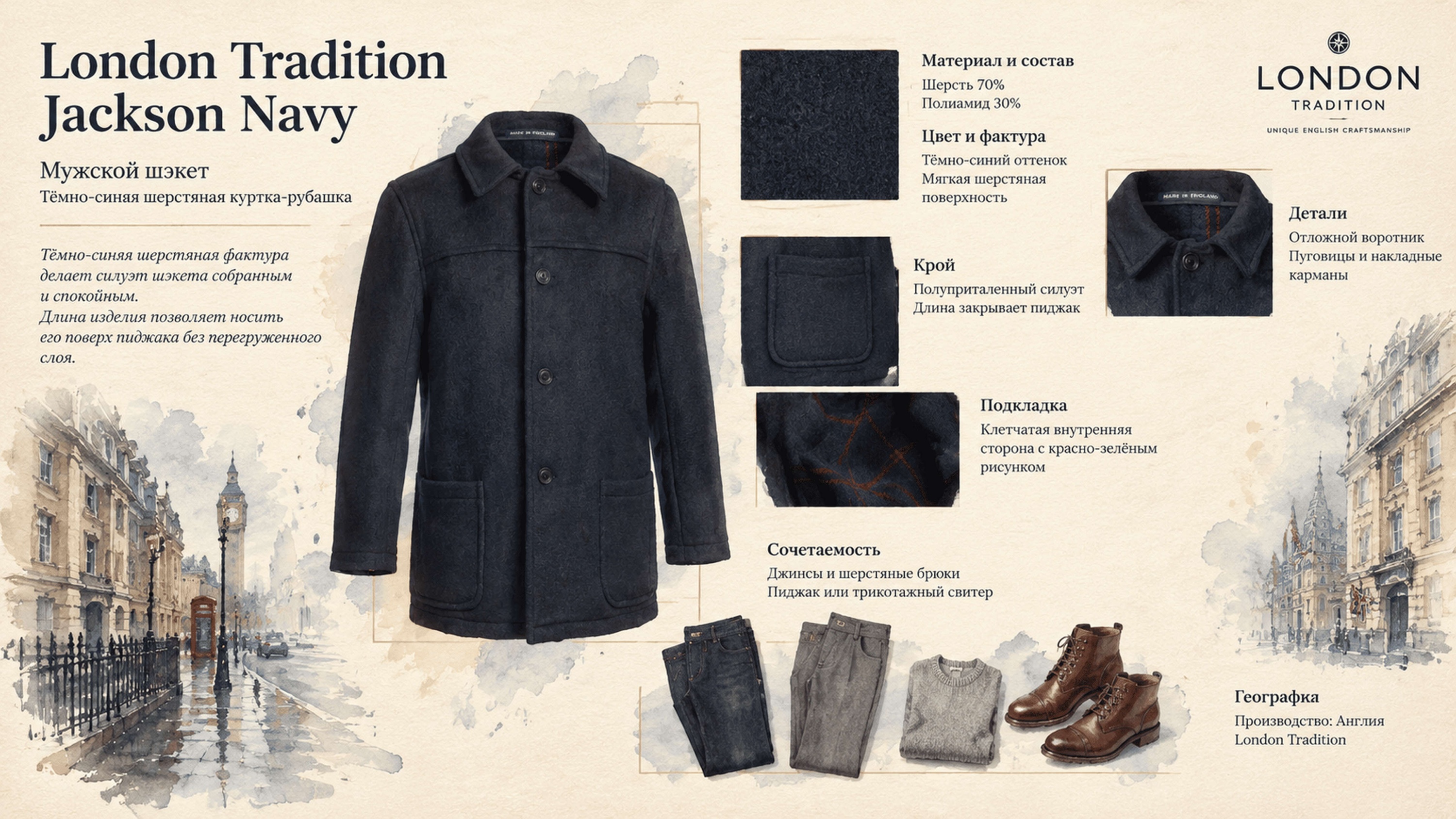Инфографика Бушлат Sheket London Tradition Jackson Navy