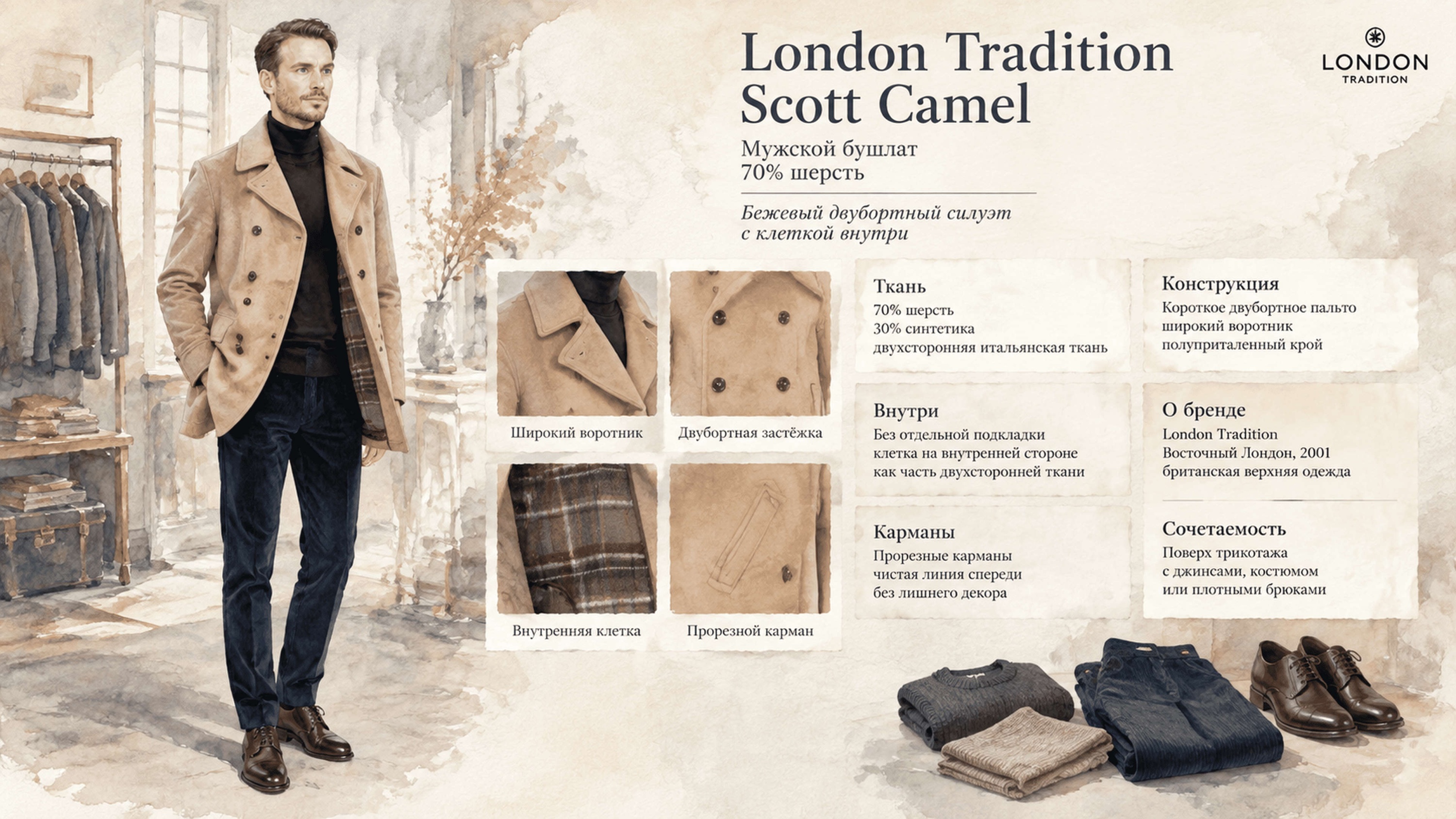 Инфографика Бушлат London Tradition Scott Camel