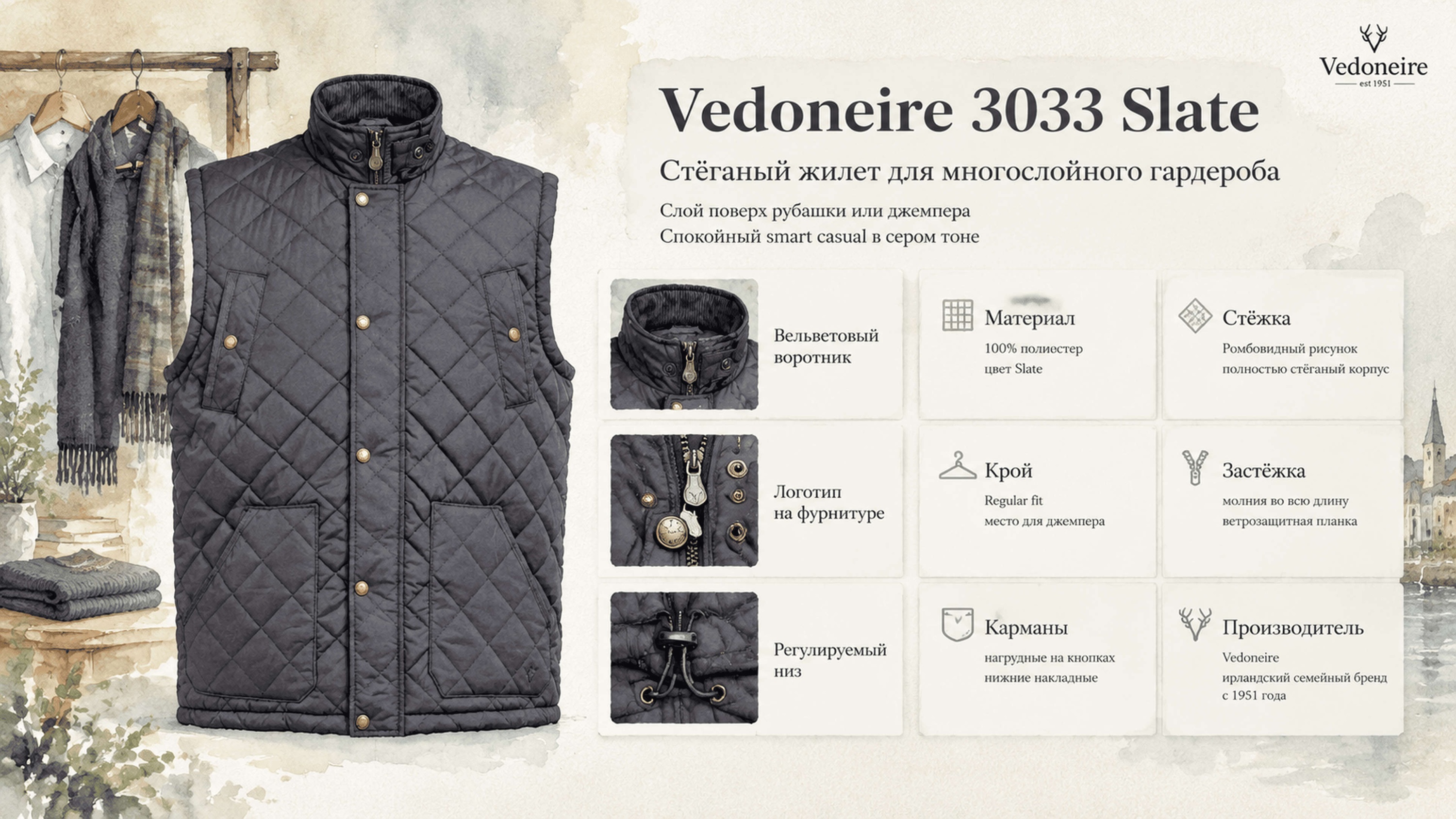Инфографика Жилет Vedoneire 3033 Slate