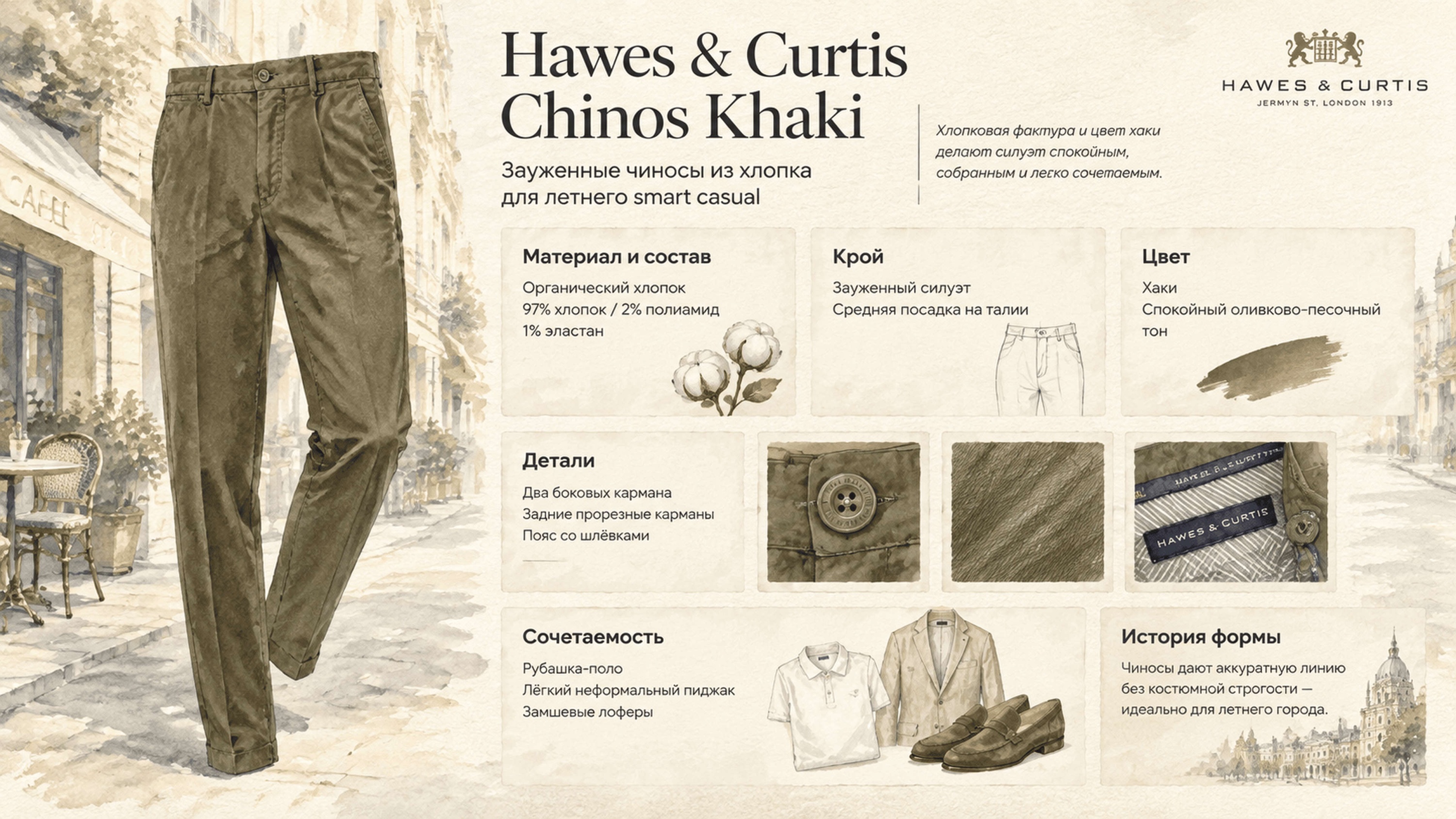 Инфографика Брюки Hawes and Curtis Chino Khaki
