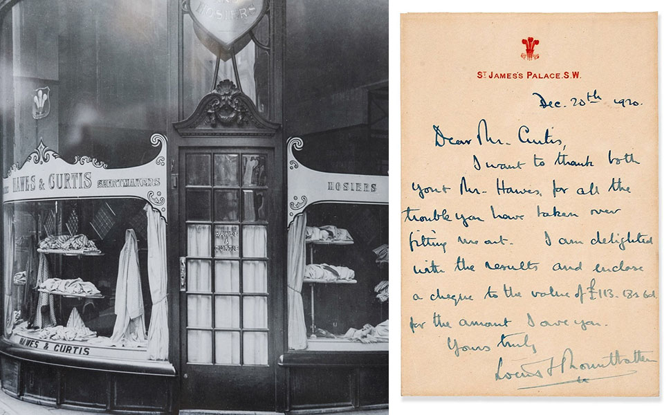 Hawes Сurtis первый магазин и благодарность Маунтбеттена