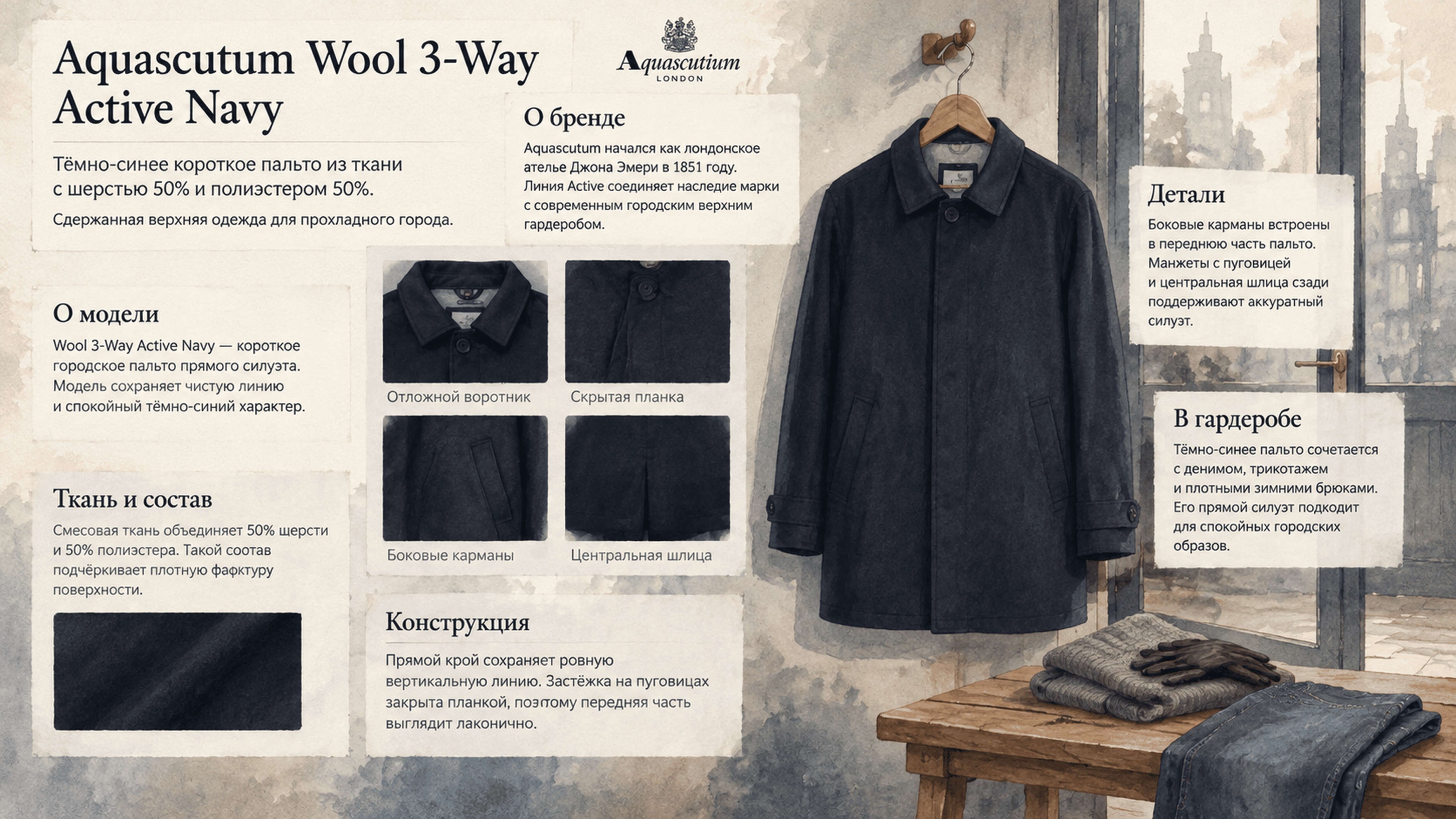 Инфографика Пальто Aquascutum Wool 3-Way Active Navy
