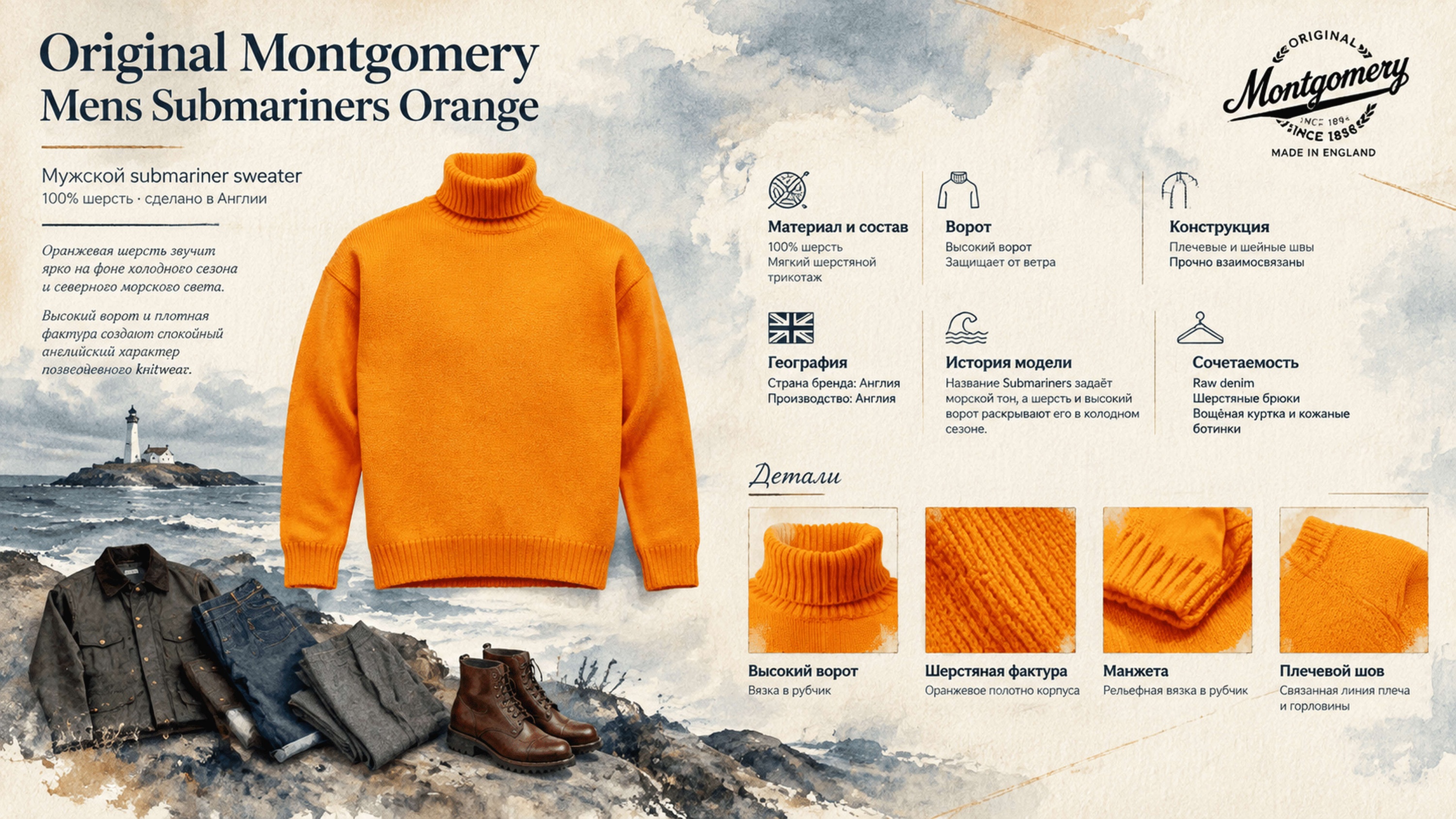Инфографика Свитер Original Montgomery Mens Submariners Orange