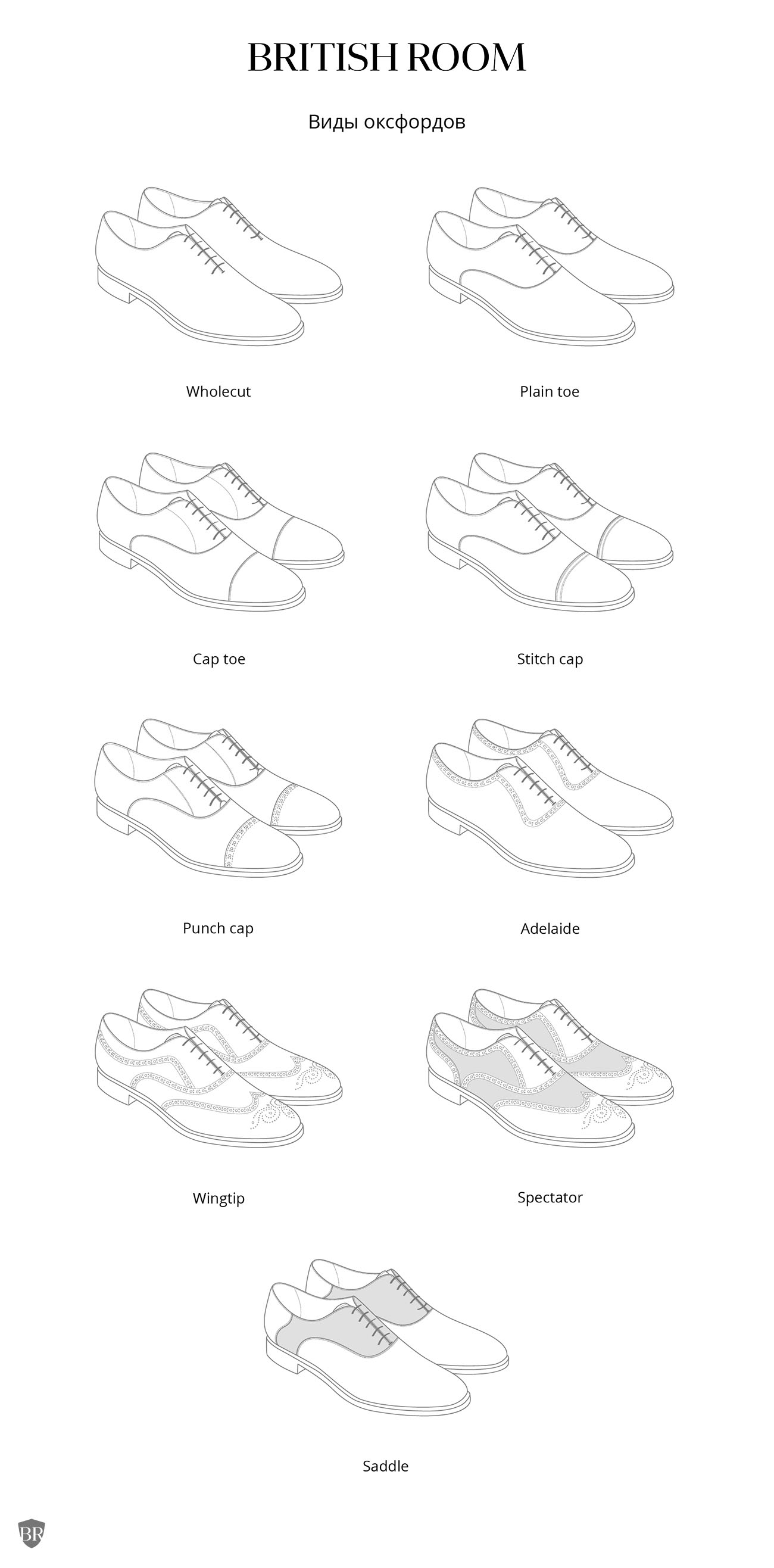 Виды оксфордов в иллюстрации