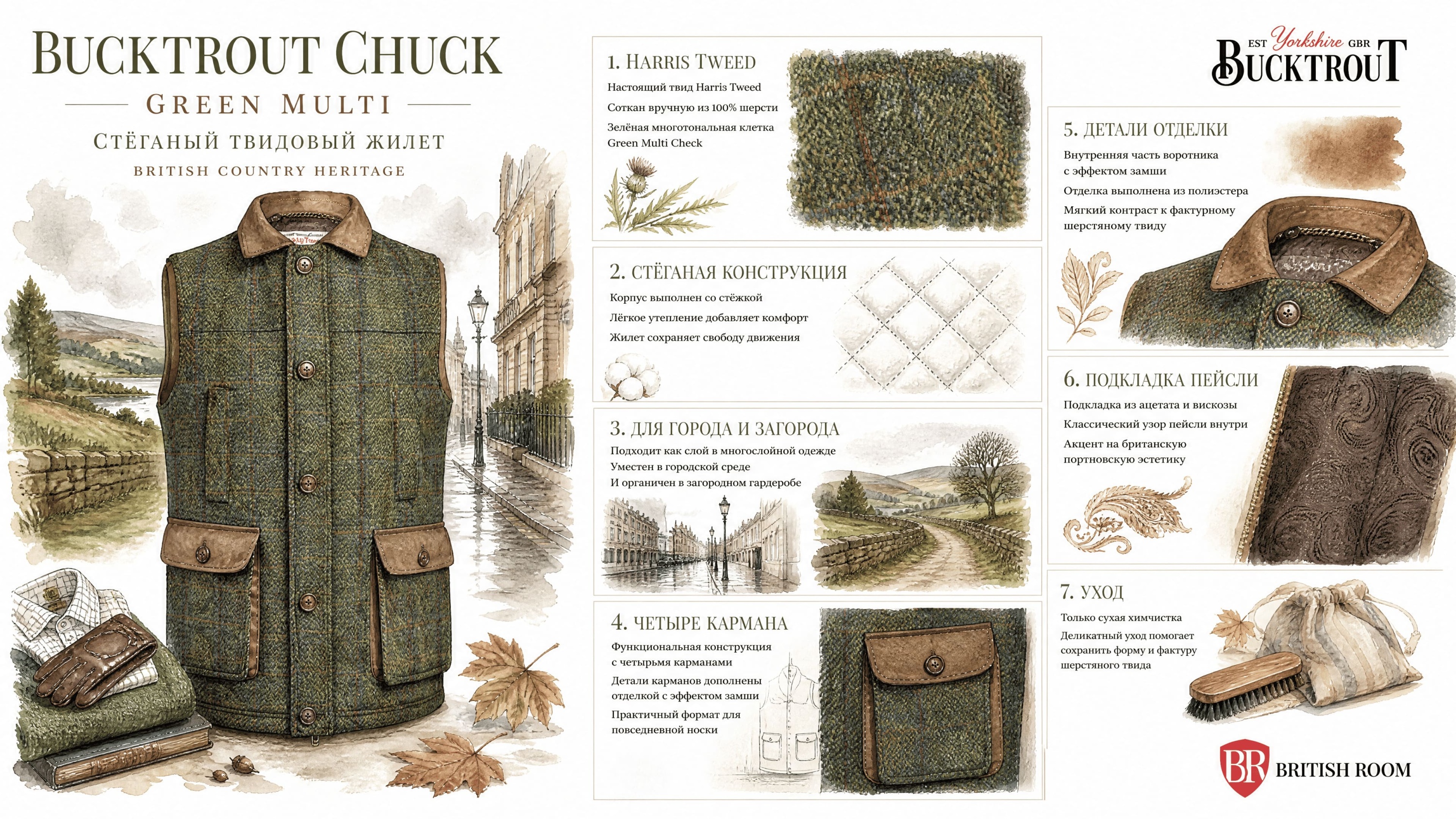 Инфографика Жилет Bucktrout Chuck Green Multi