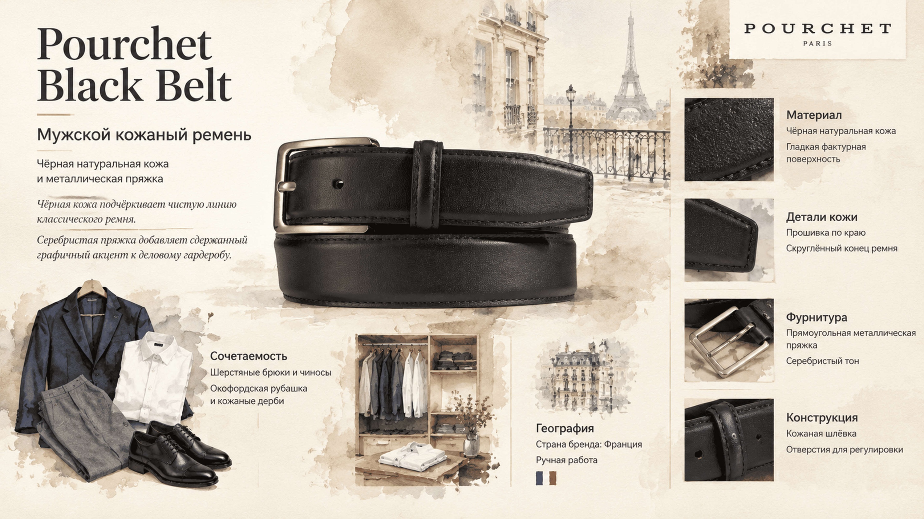 Инфографика Ремень Pourchet Black Belt