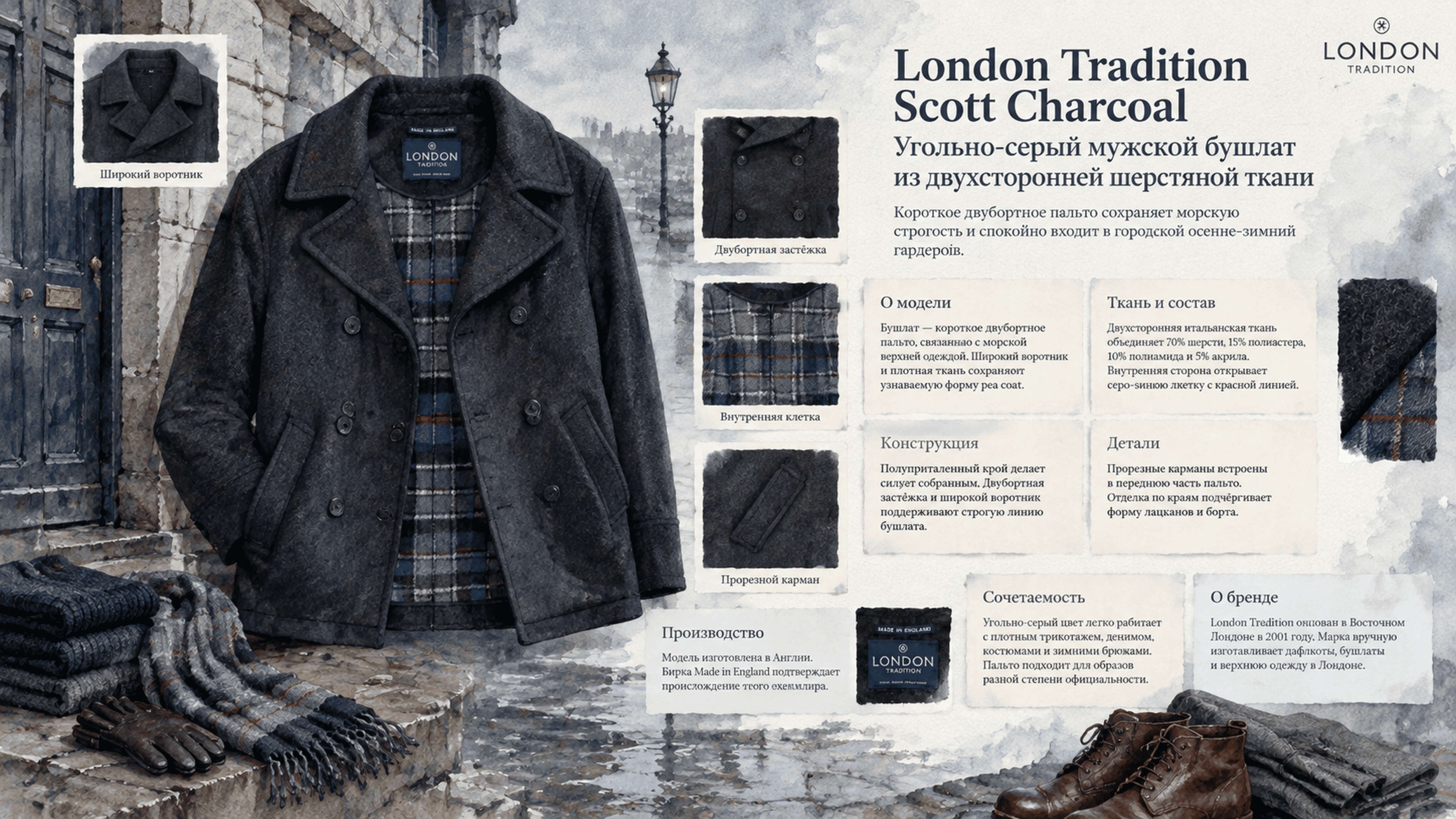 Инфографика Бушлат London Tradition Scott Charcoal