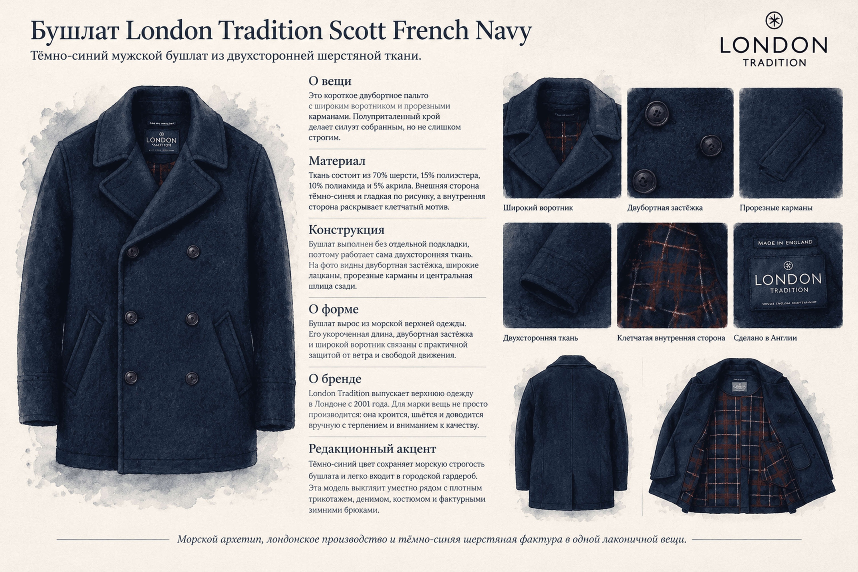 Инфографика Бушлат London Tradition Scott French Navy
