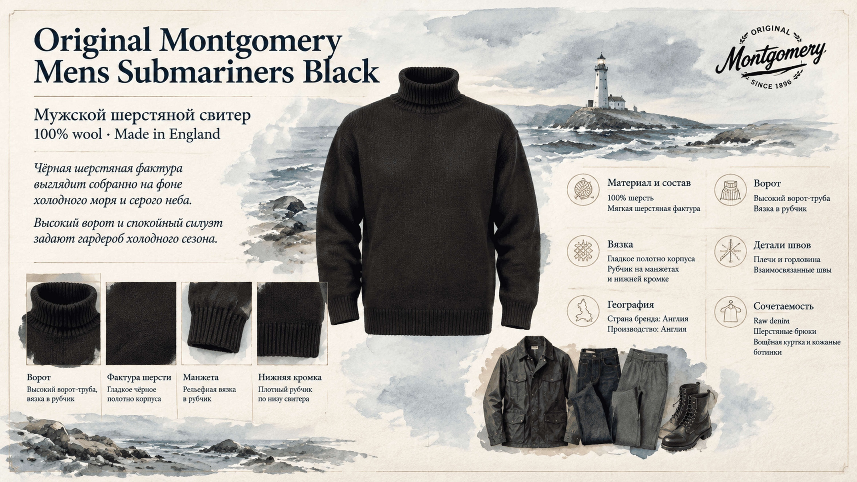 Инфографика Свитер Original Montgomery Mens Submariners Sweater Black