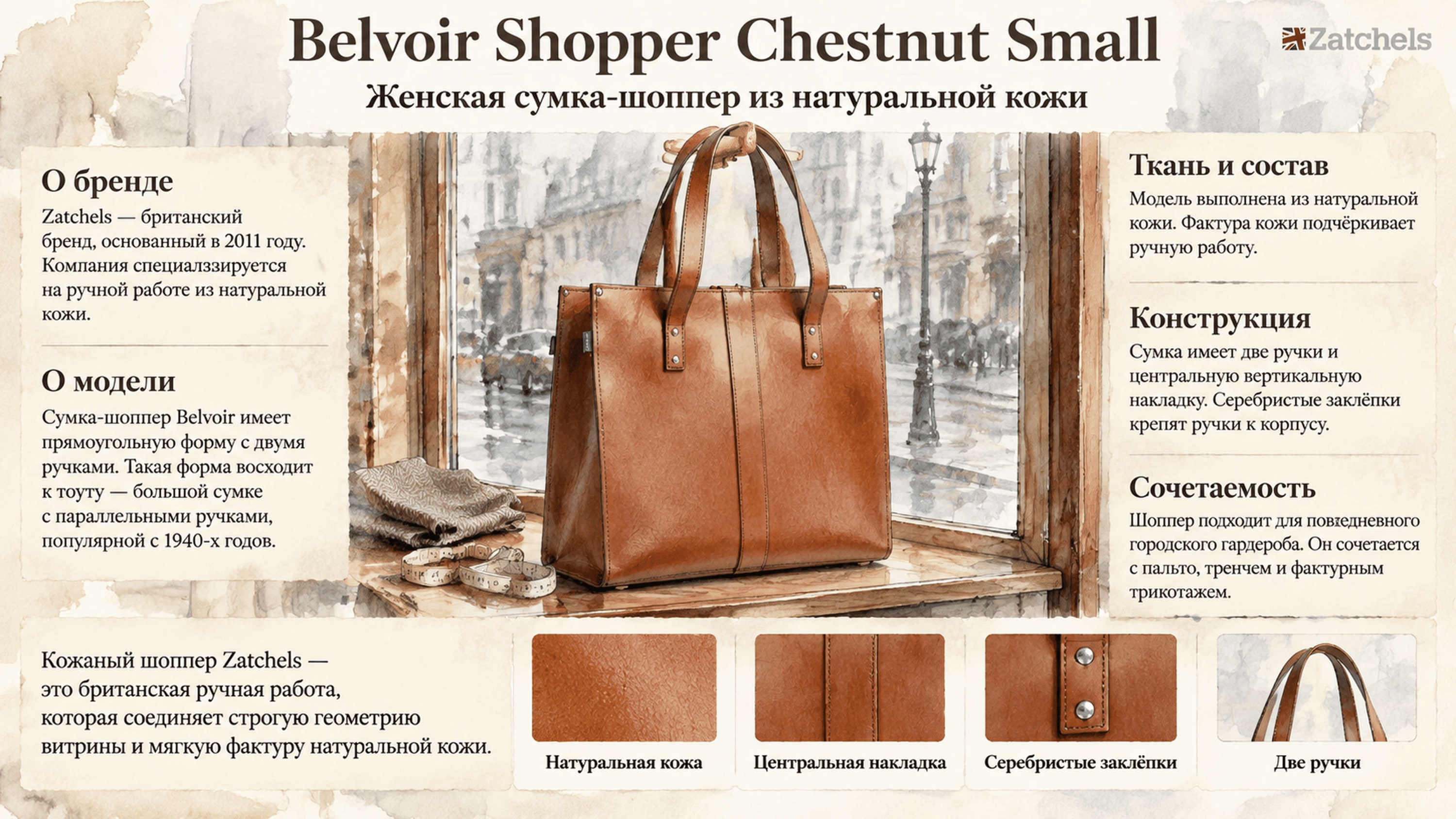 Инфографика Сумка-шоппер Belvoir Chestnut Small