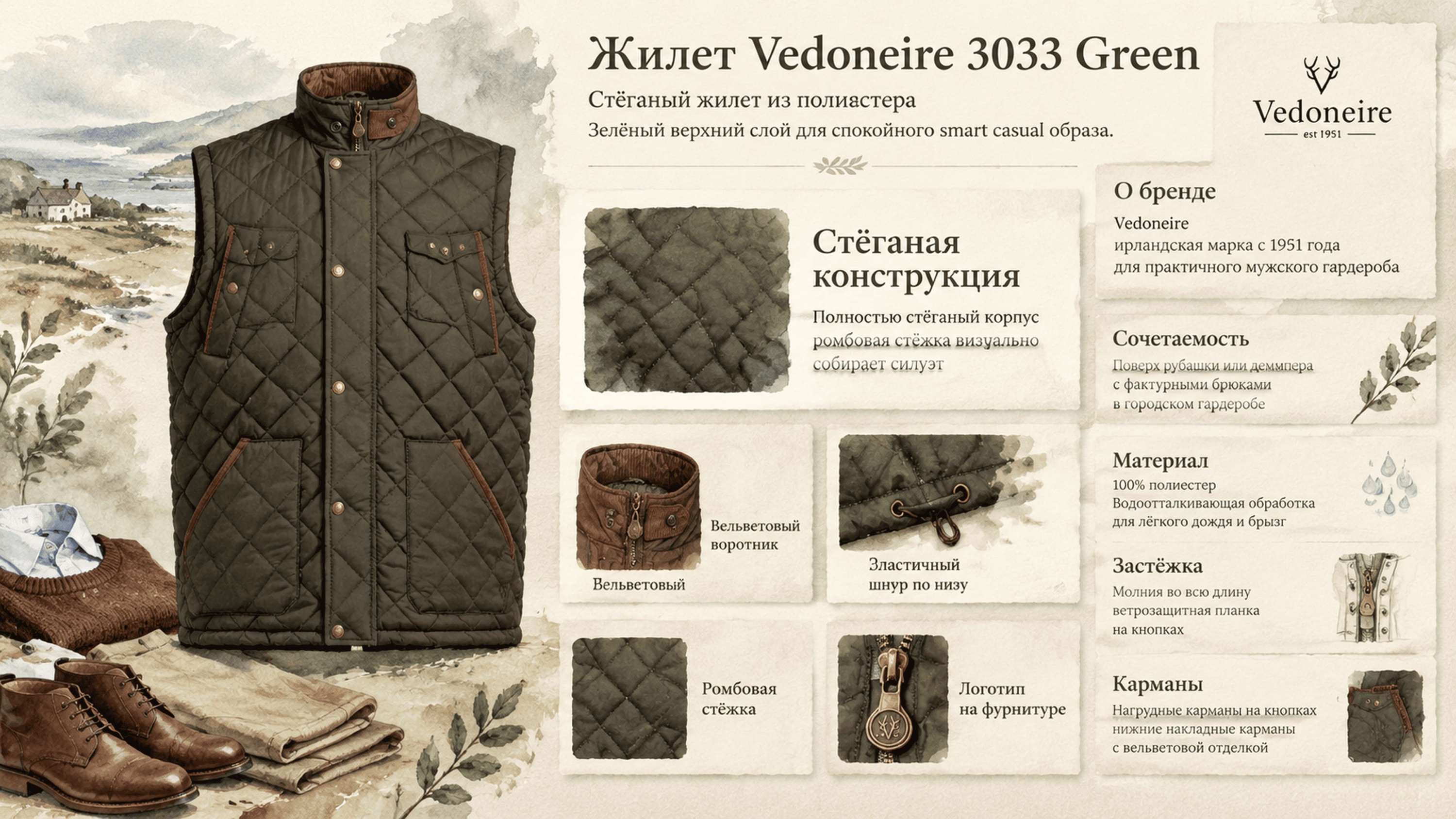 Инфографика Жилет Vedoneire 3033 Green