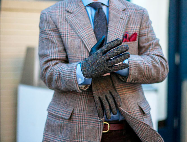 Твидовые перчатки с кожаными вставками Harris Tweed