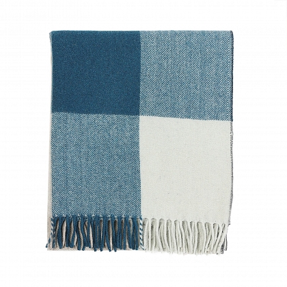 5Картинка Плед Herritage of Scotland Block Check Herringbone Knee Natural Teal