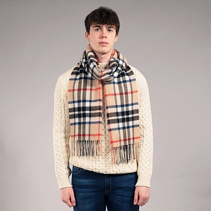 3Картинка Lochcarron Darwin Thomson Camel Modern Luxury Oversized Tartan Lambswool Scarf