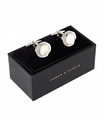 3Картинка Запонки Hawes & Curtis Clear Round Mother of Pearl Cufflinks