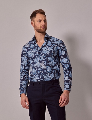 3Картинка Рубашка Brandon Navy & Blue Modern Paisley Slim Shirt — Mid-Collar