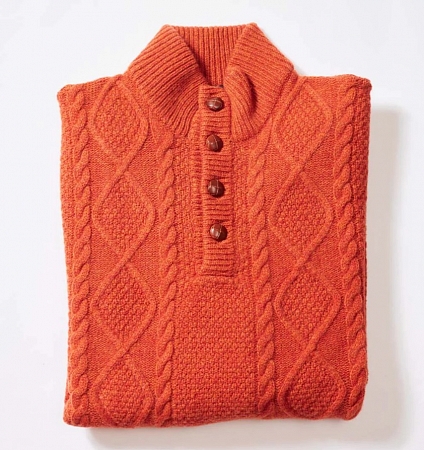 Osborne Lambswool Large Cable Butonned Mock Neck Ember