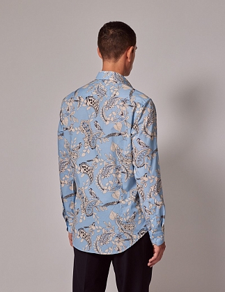 4Картинка Рубашка Hawes & Curtis Piccadilly Blue & Cream Bird Print Slim Shirt