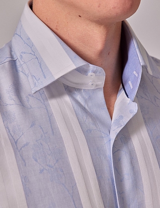 5Картинка Рубашка Brandon Blue & White Stripe Jacquard Slim Shirt - Mid-Collar