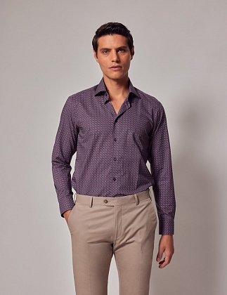2Картинка Рубашка Hawes & Curtis Piccadilly Burgundy & Blue Micro-Chain Slim Shirt