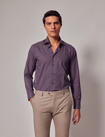 Hawes & Curtis Piccadilly Burgundy & Blue Micro-Chain Slim Shirt
