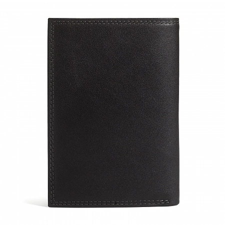 Pourchet LUXEMBO Cowhide Leather Bifold Card Holder & Coin Zip Pouch Black