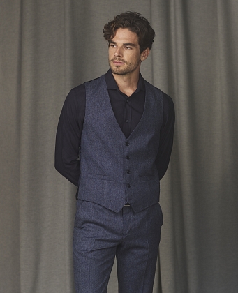 3Картинка Tolka Donegal Tweed Suit Waistcoat in Blue Salt & Pepper
