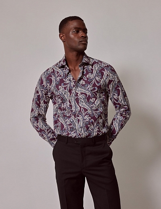 2Картинка Рубашка Hawes & Curtis Piccadilly Purple & Cream Floral Paisley Slim Shirt