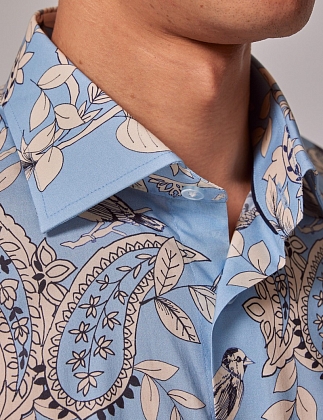 5Картинка Рубашка Hawes & Curtis Piccadilly Blue & Cream Bird Print Slim Shirt