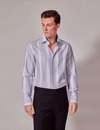 3Картинка Рубашка Brandon Blue & White Stripe Jacquard Slim Shirt - Mid-Collar