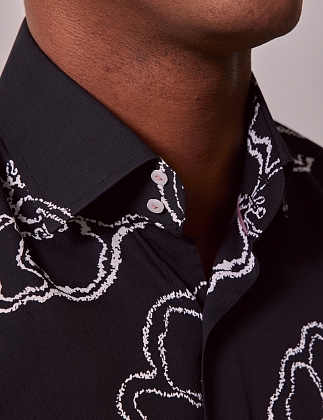 5Картинка Рубашка Brandon Navy & White Floral Slim Diamond Weave Shirt - Mid-Collar