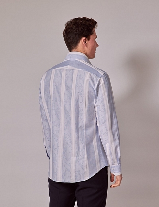 4Картинка Рубашка Brandon Blue & White Stripe Jacquard Slim Shirt - Mid-Collar