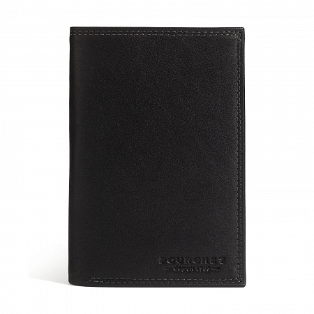 Pourchet LUXEMBO Cowhide Leather Bifold Card Holder & Coin Zip Pouch Black