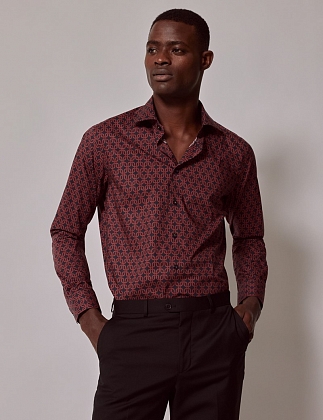 2Картинка Рубашка Hawes & Curtis Piccadilly Navy & Brown Geometric Chains Slim Shirt