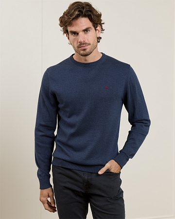 Carn Cotton Crew Neck Jumper in Denim Blue