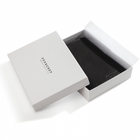 Pourchet LUXEMBO Cowhide Leather Bifold Card Holder & Coin Zip Pouch Black