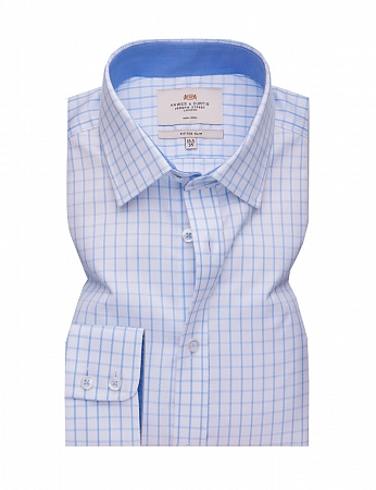 Hawes&Curtis Non Iron Blue & White Grid Check Fitted Slim Shirt