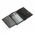 Pourchet LUXEMBO Cowhide Leather Bifold Card Holder & Coin Zip Pouch Black