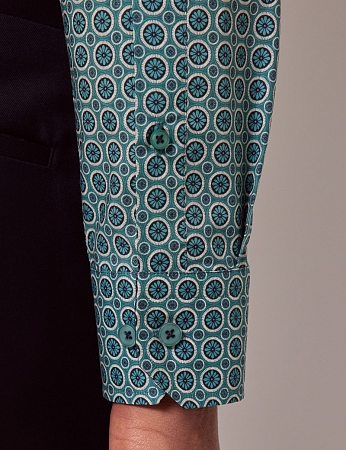 Hawes & Curtis Brandon Green & Cream Geometric Slim Shirt