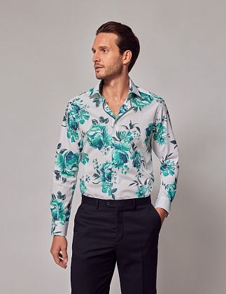 2Картинка Рубашка Hawes & Curtis Piccadilly White & Green Floral Diamond Weave Shirt