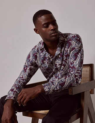 3Картинка Рубашка Hawes & Curtis Piccadilly Purple & Cream Floral Paisley Slim Shirt