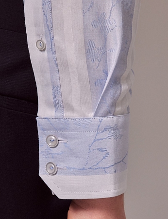 Hawes & Curtis Brandon Navy & White Floral Slim Diamond Weave Shirt - Mid-Collar