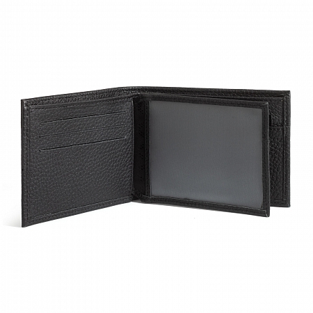 Pourchet ETHAN Cowhide Leather Double Billfold-Trifold-Coin Zip Case Black