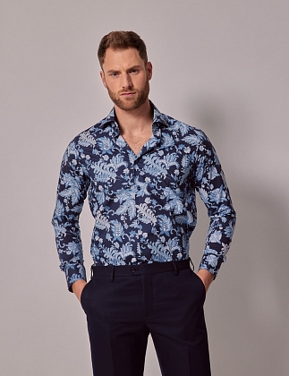 2Картинка Рубашка Brandon Navy & Blue Modern Paisley Slim Shirt — Mid-Collar