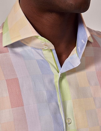 5Картинка Рубашка Brandon Blue & Yellow Multi Check Slim Shirt-High Collar