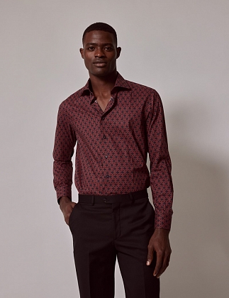 3Картинка Рубашка Hawes & Curtis Piccadilly Navy & Brown Geometric Chains Slim Shirt