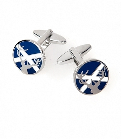 Hawes & Curtis Navy and White Scottish Flag Whis Stag Cufflinks